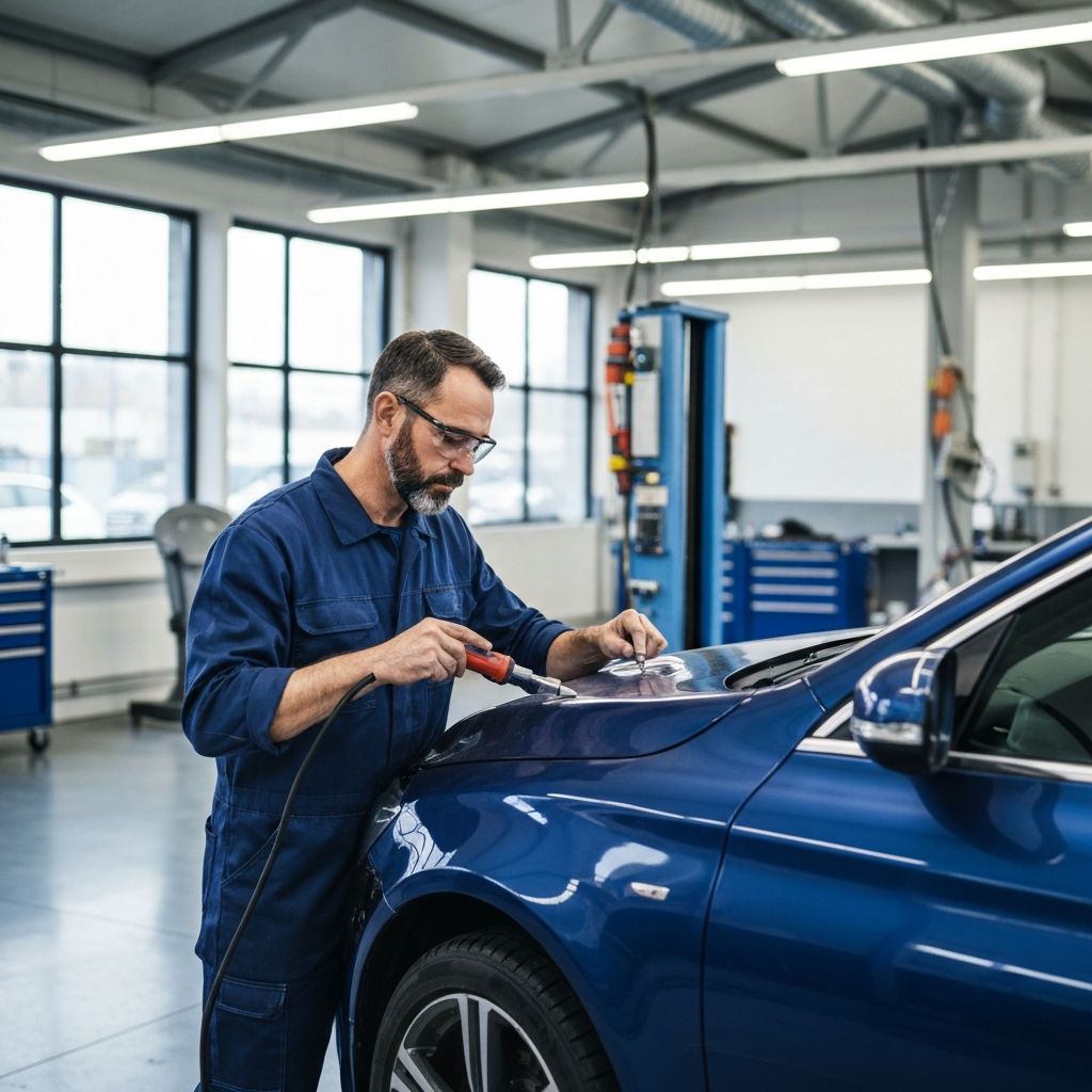 Professional dent repair specialist working on car in Nottingham